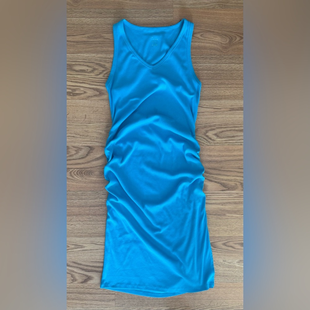A New Day - Blue Ribbed Side Ruched Midi Dress